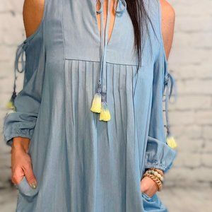 Silky Blue & Tassels Dress